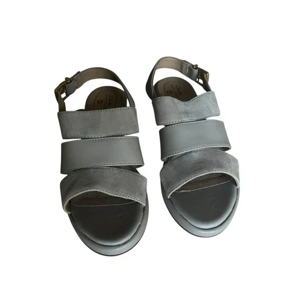 Clarks Un Plaza Go Combi Stone‎ Leather Wedge Sandal Sz 7 - Picture 3 of 16